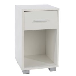 Bedside Table - COMPACT Nightstand White and Leg Silver 30cm
