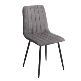 Black Solid Metal Frame Straight Stitch Grey Fabric Dining Chair - Set of 2