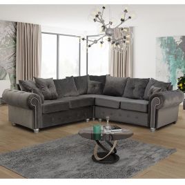 ASHWIN Plush Velvet 5 Seater L Shaped Scatterback Corner Sofa - Grey
