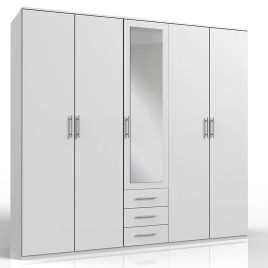 BANHA 5 Door Mirrored Wardrobe White - 225cm