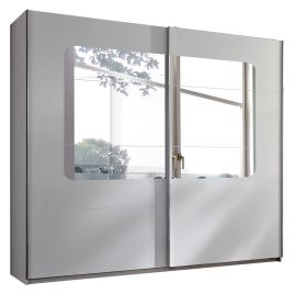 BERTEN 2 Door Mirrored Sliding Wardrobe White - 225cm