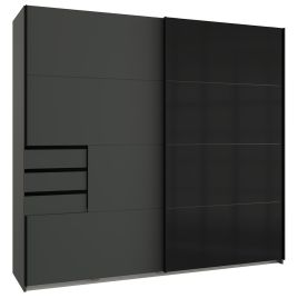 SOGO 2 Door Sliding Wardrobe with 3 Drawers Graphite with Black - 225cm