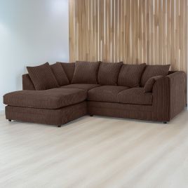 DESMOND Jumbo Cord 4 Seater L Shaped - Left Hand Facing Corner Sofa - Chocolate Brown