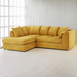 DESMOND Jumbo Cord 4 Seater L Shaped - Left Hand Facing Corner Sofa - Mustard
