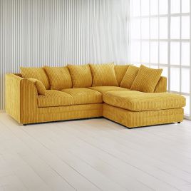 DESMOND Jumbo Cord 4 Seater L Shaped - Right Hand Facing Corner Sofa - Mustard