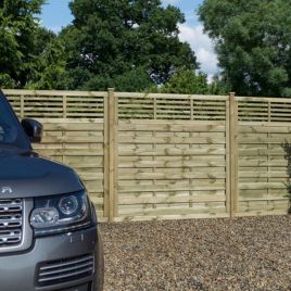 Classic Design Natural Timber Finish Pressure Treated 6x6 Horizontal Slatted Panel with Bar Detailing - Set of 3
