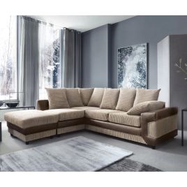 DINO Jumbo Cord 5 Seater L Shaped - Left Hand Facing Corner Sofa - Brown and Beige
