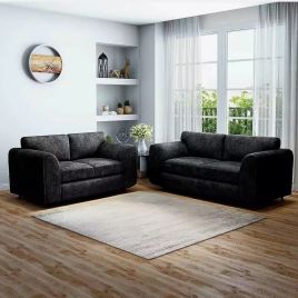 LORVANI Fabric 3 and 2 Seater Fullback Sofa Set - Black