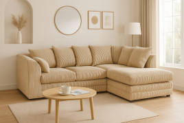 MONA Jumbo Cord 4 Seater L Shaped - Right Hand Facing Corner Sofa - Mink