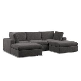Corner Sofa - OBLAK Fabric 5 Seater U Shaped Slate - Footstool End