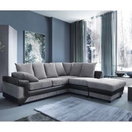 DINO Jumbo Cord 5 Seater L Shaped - Right Hand Facing Corner Sofa - Black and Grey