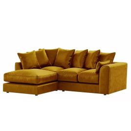 BLAKE Plush Velvet 4 Seater L Shaped Scatterback Corner Sofa - Mustard, Left Hand Facing