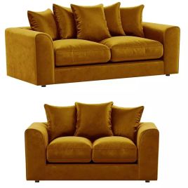 BLAKE Plush Velvet 3 Seater and 2 Seater Scatterback Sofa Set - Mustard