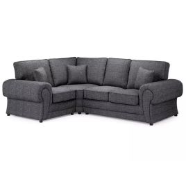 DAVERY Chenille Fabric 4 Seater L Shaped Fullback Corner Sofa - Grey, Left Hand Facing