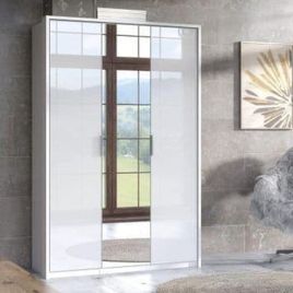 ANGELA 3 Door Mirrored Wardrobe White - 125cm