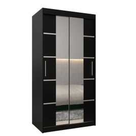 VICENZA II 2 Door Mirrored Sliding Wardrobe Black - 100cm
