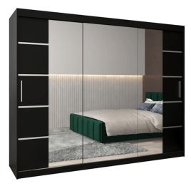 VICENZA II 3 Door Mirrored Sliding Wardrobe Black - 250cm