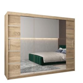 VICENZA II 3 Door Mirrored Sliding Wardrobe Light Oak - 250cm