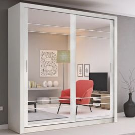 ARTU 2 Door Mirrored Sliding Wardrobe White - 203cm