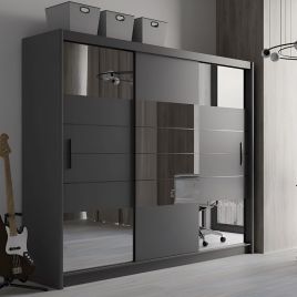 KINROSS 3 Door Mirrored Sliding Wardrobe with 2 Drawers Graphite - 250cm