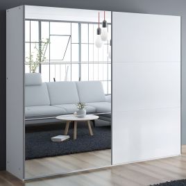 BORIS 2 Door Mirrored Sliding Wardrobe White - 250cm