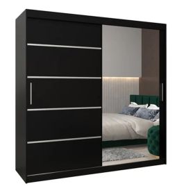 VICENZA 2 Door Mirrored Sliding Wardrobe Black - 200cm