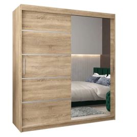 VICENZA 2 Door Mirrored Sliding Wardrobe Light Oak - 180cm