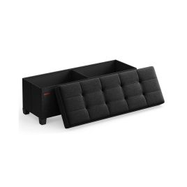 Storage Ottoman Bench - VELSO Foldable Storage Ottoman with Legs - Black