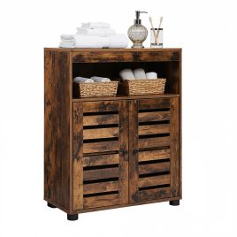 BRIARSTEAD 4 Tier Bathroom Cabinet with Adjustable Board, Louver Doors and Compartments - Brown
