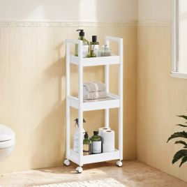 Bathroom Trolley - MARDA Slim 3 Tier Storage Shelf on Wheel - White