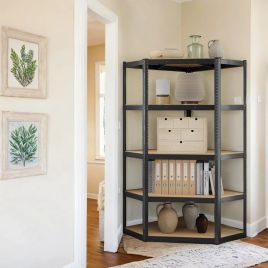 Corner Shelf - FIORIA 5 Tier Heavy Duty Garage Shelving - Black