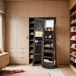 Jewellery Cabinet - VERRIA Swivel Lockable Mirror Organizer Frameless Full Length - Ash Brown