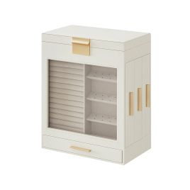 Jewellery Box with Glass Window, 5-Layer Jewellery Organiser with 3 Side Drawers, Jewellery Storage, with Vertical Storage Space, Big Mirror, Modern Style, Cloud White JBC162W01