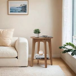 DEPILY End Table with Bottom Shelf - Brown