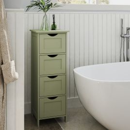 Bathroom Cabinet - VERRA Freestanding Floor Storage Unit with 4 Drawers 30 x 30 x 82 cm - Olive Green