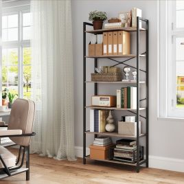 Bookshelf - VERRA 6 Tier Freestanding Bookcase Natural Black