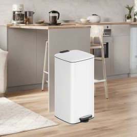 Trash Can - VERRA 8-Gallon Stainless Steel Kitchen Garbage Bin - White