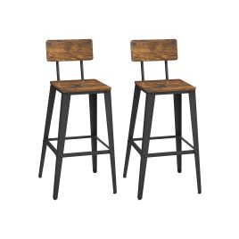 Bar Stools - LUMLIA Industrial Steel Set of 2 with Backrest Rustic Brown - Rustic Brown