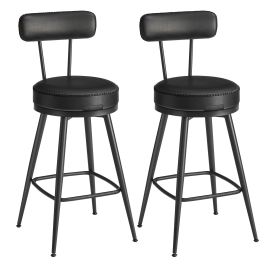 Bar Stools - LUMLIA Modern Swivel Set of 2 Mid-Century Leather - Black