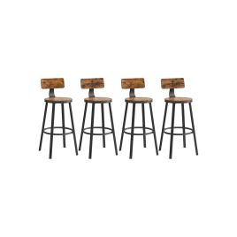 Bar Stools - MODNIA Set of 4 Kitchen Breakfast Chairs with Backrest - Black Brown