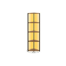 Corner Shelf - LUSVA 5 Tier Bookcase with Adjustable LED Light Rustic Brown