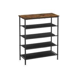 AVOSO Shoe Rack - 5 Tier 4 Cloth Shelves Medium Sized Rack - Rustic Brown