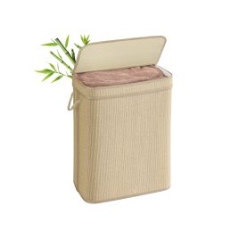 Laundry Basket - LUMNIA 90L Bamboo Clothes Organizer - Natural
