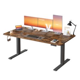 HADOSY Electric Standing Desk with USB-C Port - Rustic Brown - 160 x 80cm