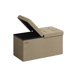 Ottoman Seats - LUSVAS Foldable Storage Ottoman with Flipping Lid - Camel Brown