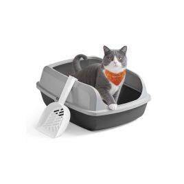 BRIARFORDE High Sided Open Cat Litter Tray with Scoop - Grey, 37.5cm