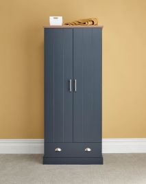 KESWICK 2 Door Wardrobe with 1 Drawer Slate Blue - 78cm