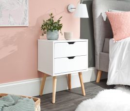 Bedside Table - NYBORG 2 Drawer Nightstand White 40cm