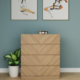Oak Finish Chest of Drawers - CHARLESTON I Medium Chest 4 Drawers