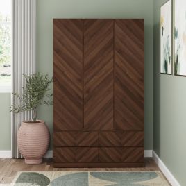 CHARLESTON 3 Door Wardrobe with 4 Drawers Walnut - 119.5cm